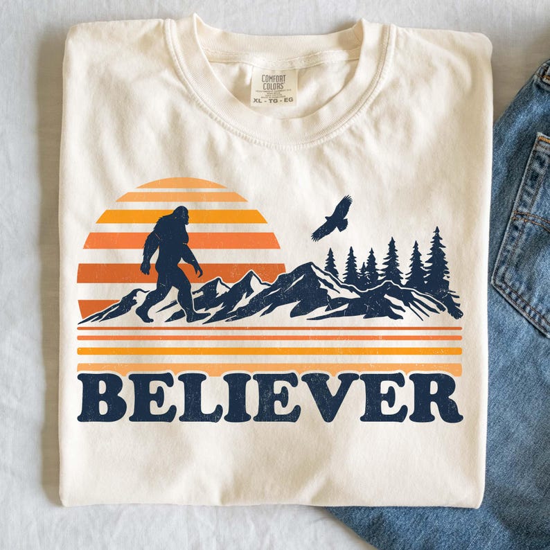 Funny Bigfoot Shirt Sasquatch Shirt Retro Camping Crewneck Outdoor Lover Funny Mountain Gift for Dad Bigfoot Gift for Hiker Granola Girl Tee