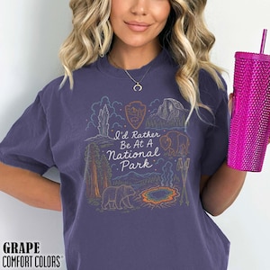 National Park Adventure Shirt Hiking Camping Nature Outdoorsy Wildlife Tee I'd Rather Be At America Parks Lovers Gift For Her Granola Girl Grape