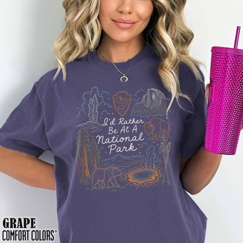 National Park Adventure Shirt Hiking Camping Nature Outdoorsy Wildlife Tee I'd Rather Be At America Parks Lovers Gift For Her Granola Girl Grape