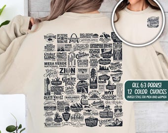 Vintage nationale parken ronde hals reiziger cadeau wandelsweatshirt camping trui parken minnaar cadeau voor haar Yosemite Yellowstone muesli meisje