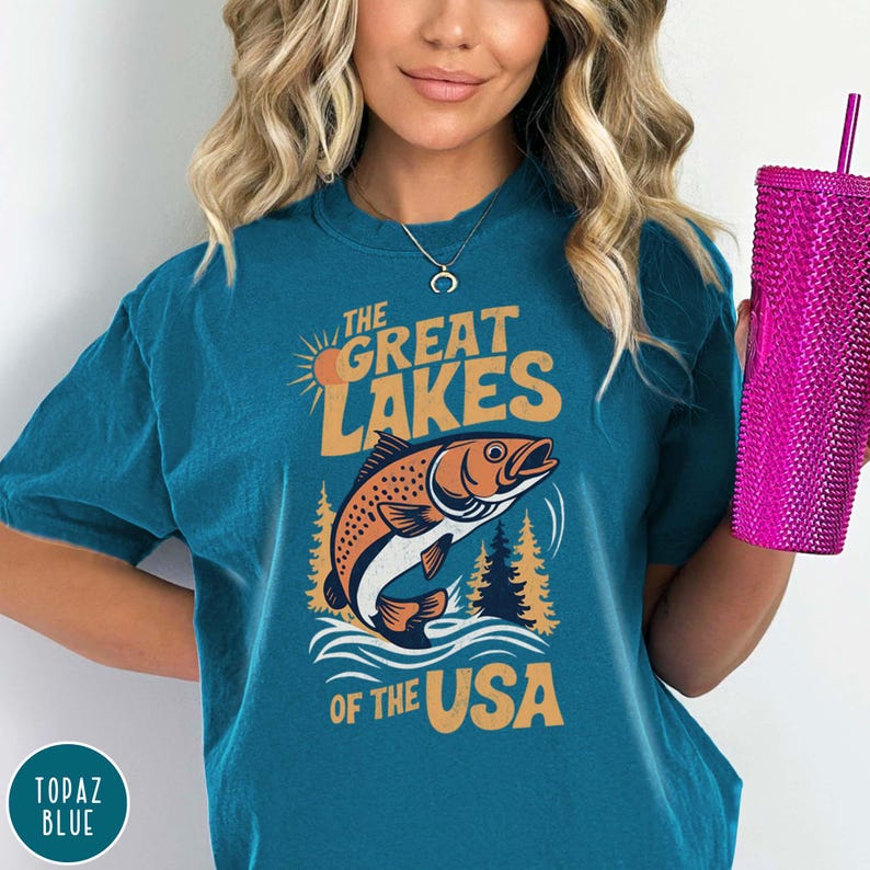 Great Lakes Shirt Midwest Shirt Lake Michigan Tee Great Lakes Crewneck Fishing Lover Shirt Gift for Fisherman Lake Shirt for Dad Lake Gift