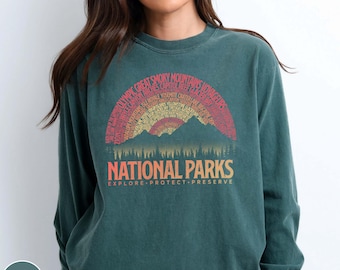 Vintage National Parks Long Sleeve Shirt US National Park Gifts National Park Camping Gift Mountain Hiking Shirt Park Tee Outdoor Lover