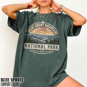 Great Smoky Mountains National Park Shirt Tennessee Nature Lovers Retro Tee Wilderness Adventure T-shirt North Carolina Hiking Souvenir Gift Blue Spruce