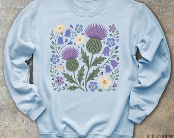 Scottish Thistle Wildflower Sweatshirt Floral Botanical Crewneck Cottagecore Scotland Highlands Heritage Spring Garden Nature Sweater Gift