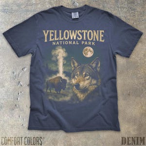 Yellowstone National Park 90's Bootleg Comfort Colors T-Shirt Vintage Wolf Shirt 90's Graphic Tee for National Park Lover Outdoor Lover Gift