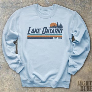 Lake Ontario Sweatshirt Great Lakes Canadian Pride Quiet Activism Retro Crewneck Canada Sovereignty Political Statement Trump Era Resistance Light Blue