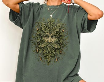 Green Man Ancient Oak Shirt Celtic Forest Spirit Vintage Botanical Tee Woodland Nature Mystic Druid Folklore Dark Cottagecore Witchy Gift