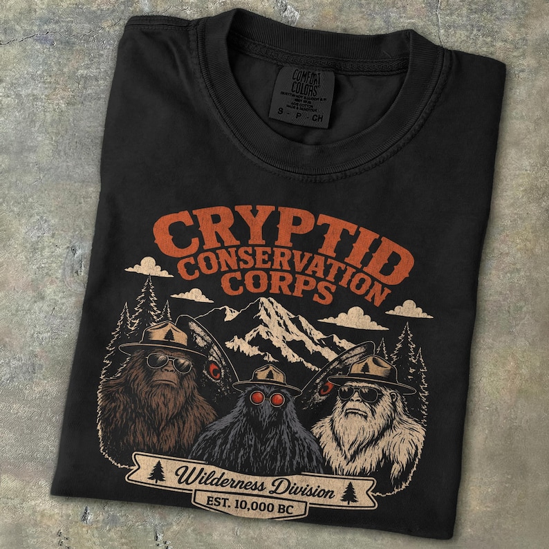 National Parks Cryptid Conservation Shirt Bigfoot Mothman Yeti Wilderness Creature Vintage Tee Protect Our Parks Hiking Camping T-shirt Gift Black