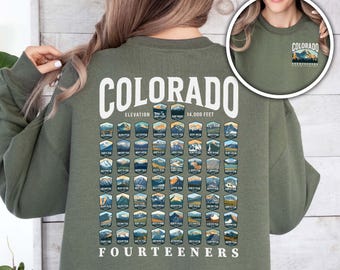 Colorado Fourteeners Sweatshirt Colorado 14ers Tracker Mountaineering Gift for Mountain Climber Gift Climbing Hiker Colorado Lover Sweater