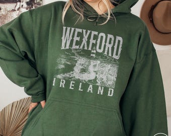 Wexford Ireland Hoodie Irish Heritage Travel Gift County Coastal Town Vintage Sketch Souvenir Leinster Adventure Trip Destination Pullover