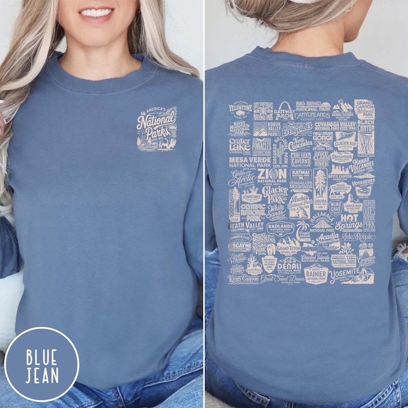 Vintage National Parks Long Sleeve Shirt 63 US National Park Lover Shirt Park Ranger Crewneck Parks Gift for Her Comfort Colors Long Sleeve Shirt Granola Girl Shirt