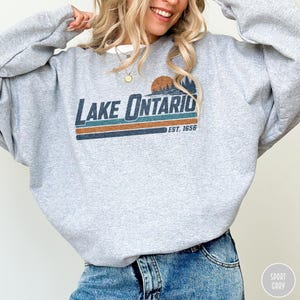 Lake Ontario Sweatshirt Great Lakes Canadian Pride Quiet Activism Retro Crewneck Canada Sovereignty Political Statement Trump Era Resistance Sport Grey