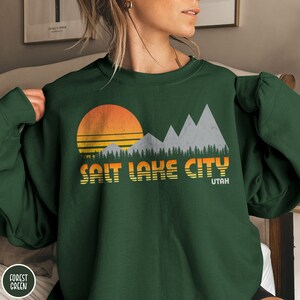 Salt Lake City Sweatshirt Utah Traveler Gift Salt Lake Gift Vintage Mountain Hiking Gift Utah Crewneck SLC Gift Ski Sweatshirt Mountain Sweater Vintage Outdoor Adventure Shirt Utah Gift Camping Gift Retro Sunset Shirt Vacation Shirt Mountaineers Gift