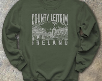 County Leitrim Ireland Sweatshirt Vintage Parkes Castle Crewneck Irish Roots Sweater Celtic Heritage Gift Retro Connacht Travel Souvenir Tee