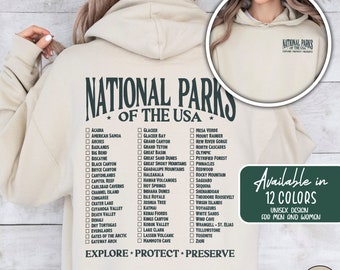 National Parks Checklist Hoodie 63 National Parks Sweatshirt Gift for Outdoor Lover Hiking Sweatshirt Mountain Sweatshirt Traveler Hoodie