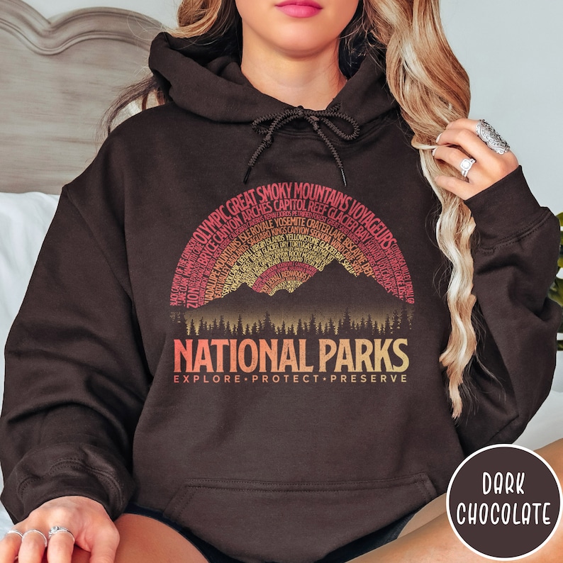 National Parks Vintage Sunset Hoodie 63 National Parks Gift for Outdoor Lover Granola Girl Hoodie National Parks List Mountain Hoodie image 4