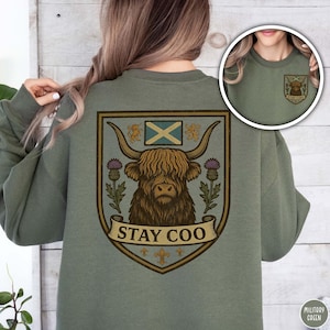 Funny Scottish Highland Cow Sweatshirt Scottish Highlands Gift for Scotland Lover Sweater Sassenach Hairy Cow Coo Gift for Scotland Traveler