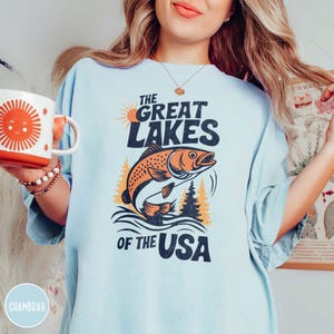 Great Lakes Shirt Midwest Shirt Lake Michigan Tee Great Lakes Crewneck Fishing Lover Shirt Gift for Fisherman Lake Shirt for Dad Lake Gift
