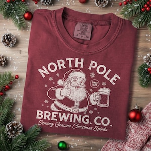 Funny North Pole Brewing Co Santa Tee Funny Winter Comfort Colors Retro Santa Shirt Christmas Spirits Gifted Xmas Xmas Beer Tee Holiday Brew