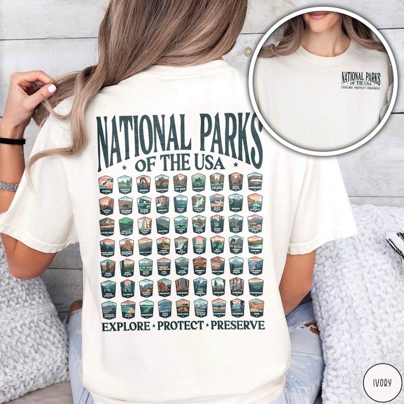 National Parks Shirt 63 National Parks Gift Comfort Colors Crewneck National Park Camping Gift for Nature Lover Mountain Hiking Shirt Park Tee Outdoor Adventure Shirt Nature Shirt Camping Shirt US National Parks Shirt Vacation Shirt Granola Girl Gift