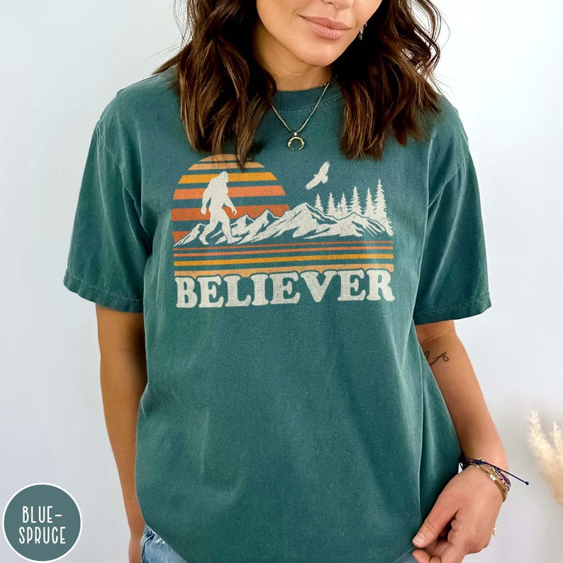 Funny Bigfoot Shirt Sasquatch Shirt Retro Camping Crewneck Outdoor Lover Funny Mountain Gift for Dad Bigfoot Gift for Hiker Granola Girl Tee