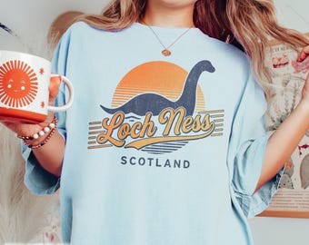 Loch Ness Scotland Shirt Retro Nessie Cryptid Tee Nessy Lochness Monster T-shirt Scottish Myth Lovers Gift Highlands Lake Travel Souvenir