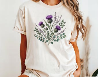 Cottagecore Thistle Bouquet Shirt Scottish Wildflower Tee Scotland Travel Gift Highland Souvenir Celtic Botanical Nature Vintage Garden Tee