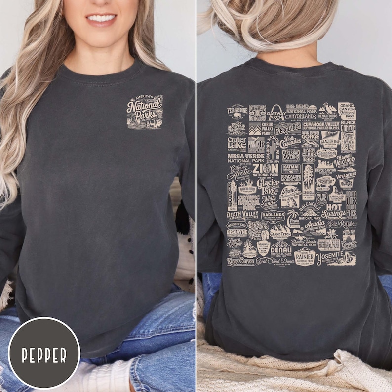 Vintage National Parks Long Sleeve Shirt 63 US National Park Lover Shirt Park Ranger Crewneck Parks Gift for Her Comfort Colors Long Sleeve Shirt Granola Girl Shirt