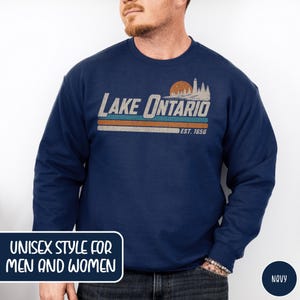 Lake Ontario Sweatshirt Great Lakes Canadian Pride Quiet Activism Retro Crewneck Canada Sovereignty Political Statement Trump Era Resistance Navy