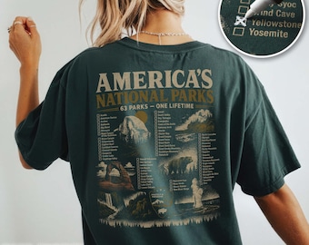 63 National Parks Checklist Shirt US America Parks Bucket List Vintage T-shirt Nature Outdoorsy Hiking Camping Adventure Lovers Gift Tee