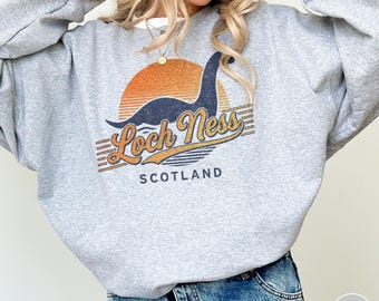 Loch Ness Scotland Sweatshirt Vintage Nessie Lake Monster Crewneck Retro Highlands Travel Gift Scottish Souvenir Cryptid Lover Vacation Trip