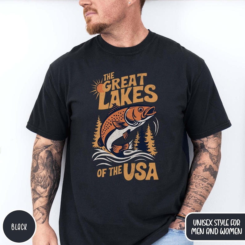 Great Lakes Shirt Midwest Shirt Lake Michigan Tee Great Lakes Crewneck Fishing Lover Shirt Gift for Fisherman Lake Shirt for Dad Lake Gift