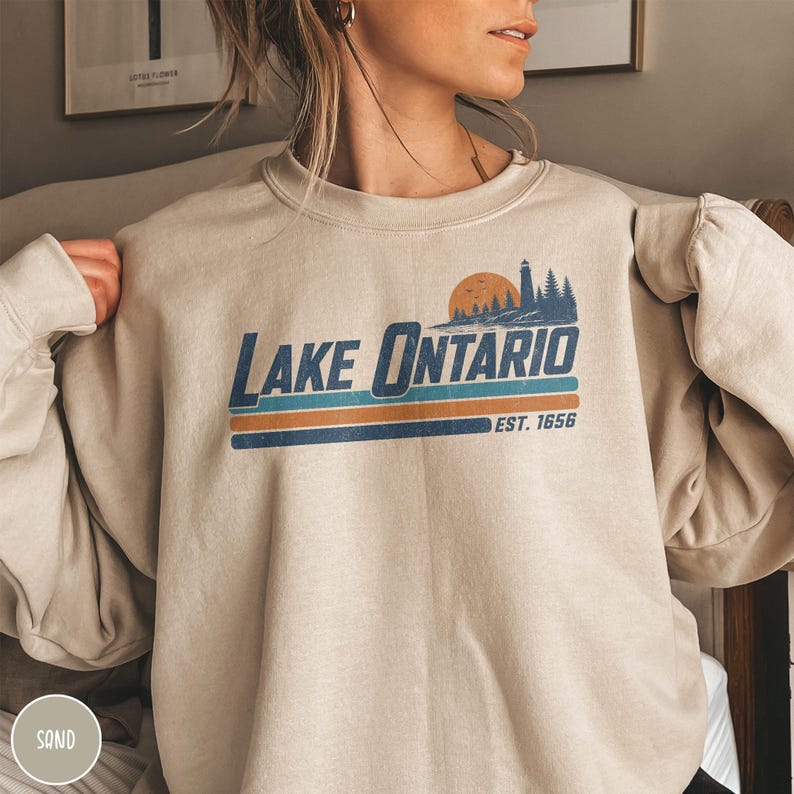 Lake Ontario Sweatshirt Great Lakes Canadian Pride Quiet Activism Retro Crewneck Canada Sovereignty Political Statement Trump Era Resistance Sand