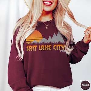 Salt Lake City Sweatshirt Utah Traveler Gift Salt Lake Gift Vintage Mountain Hiking Gift Utah Crewneck SLC Gift Ski Sweatshirt Mountain Sweater Vintage Outdoor Adventure Shirt Utah Gift Camping Gift Retro Sunset Shirt Vacation Shirt Mountaineers Gift