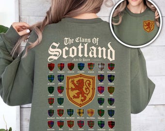 The Clans of Scotland Sweatshirt Scottish Tartan Sweater Scotland Lover Gift for Scotland Traveler Scottish Pride Crewneck Sassenach Gift