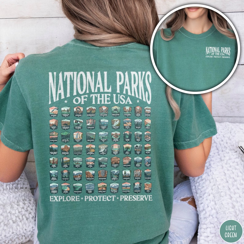 National Parks Shirt 63 National Parks Gift Comfort Colors Crewneck National Park Camping Gift for Nature Lover Mountain Hiking Shirt Park Tee Outdoor Adventure Shirt Nature Shirt Camping Shirt US National Parks Shirt Vacation Shirt Granola Girl Gift