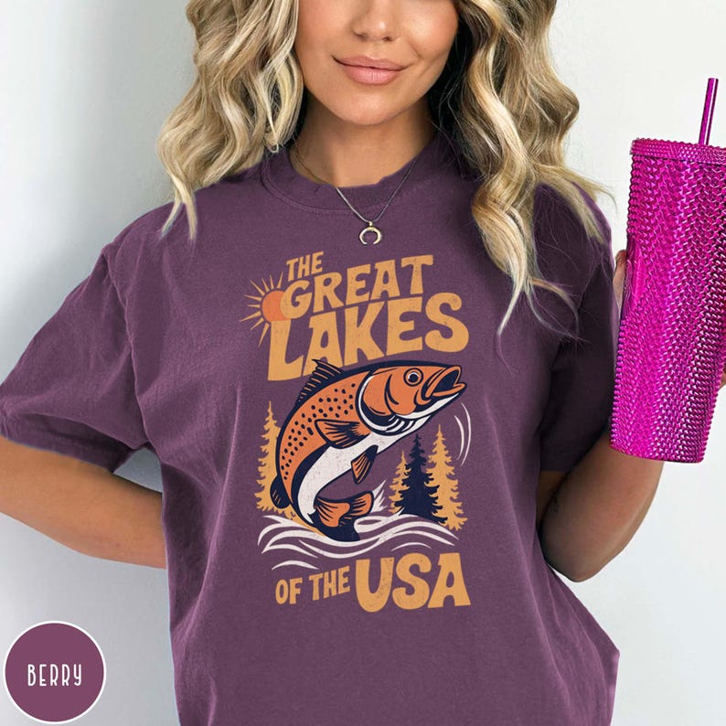 Great Lakes Shirt Midwest Shirt Lake Michigan Tee Great Lakes Crewneck Fishing Lover Shirt Gift for Fisherman Lake Shirt for Dad Lake Gift