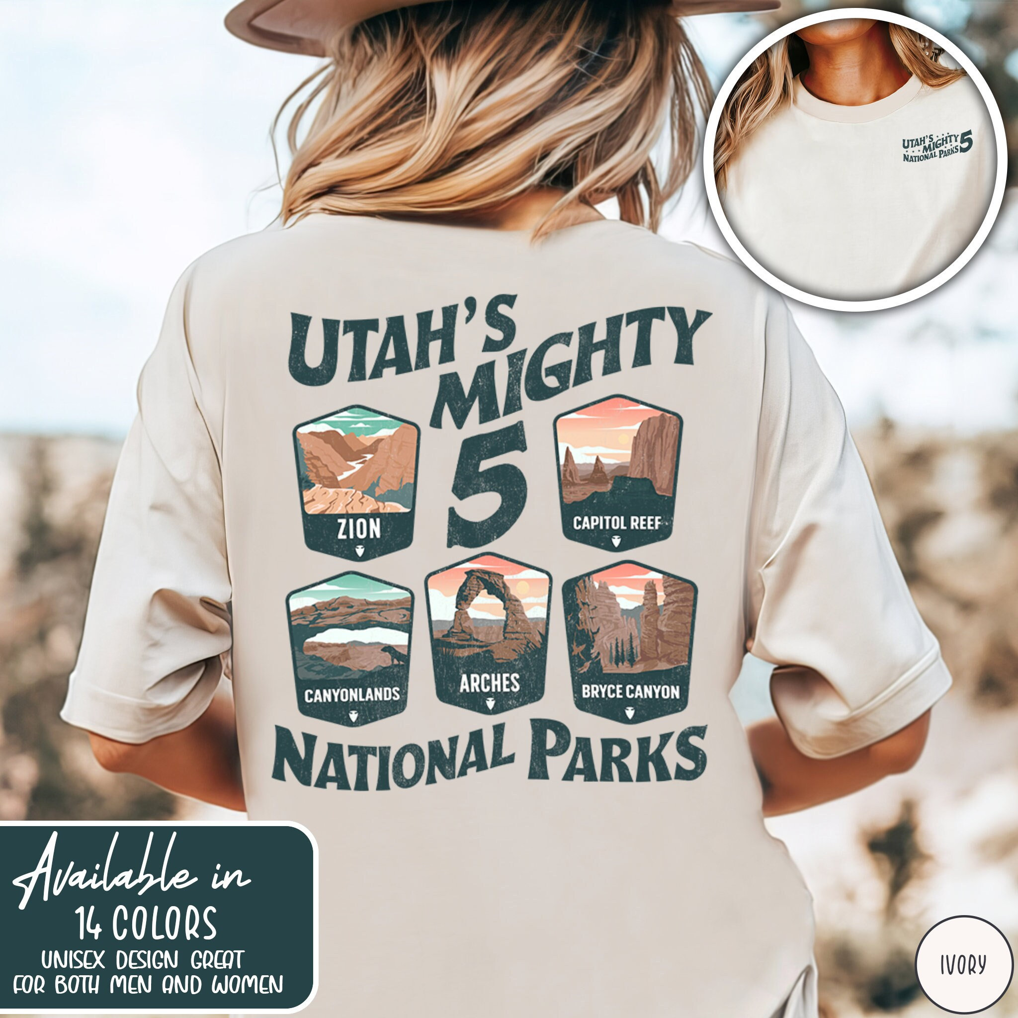 Utah National Park Shirt Utah Mighty Five Hiking Shirt Zion Bryce Canyon Arches Canyonlands Capitol Reef Southwest Crewneck Utah Trip Tee