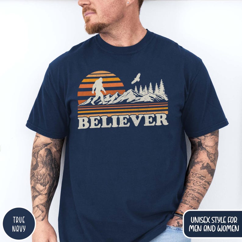 Funny Bigfoot Shirt Sasquatch Shirt Retro Camping Crewneck Outdoor Lover Funny Mountain Gift for Dad Bigfoot Gift for Hiker Granola Girl Tee