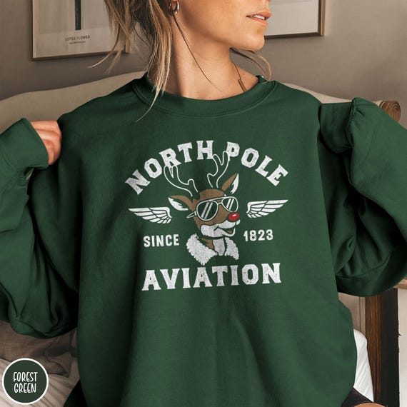North Pole Aviation Sweatshirt Funny Pilot Xmas Gift Funny Xmas Sweater Rudolph Gift Reindeer Sweater Retro Xmas Sweater North Pole Crewneck