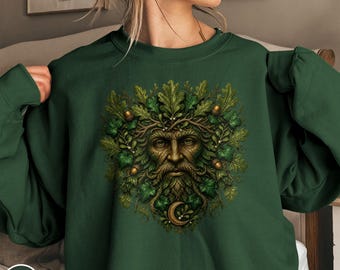 Green Man Sweatshirt Celtic Folklore Irish Crewneck Forest Spirit Botanical Pullover Nature Guardian Pagan Oak Tree Mythology Woodland Gift