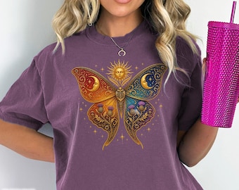 Celestial Mystic Butterfly Shirt Scottish Thistles Heritage Celtic Tee Scotland Travel Gift Nature Adventure Souvenir Botanical Highland Top