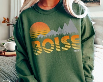 Boise Idaho Sweatshirt Vintage Mountain Crewneck Idaho Gifts Retro Sunset Shirt Rocky Mountain Hiking Gift Retro Idaho Mountain Sweater