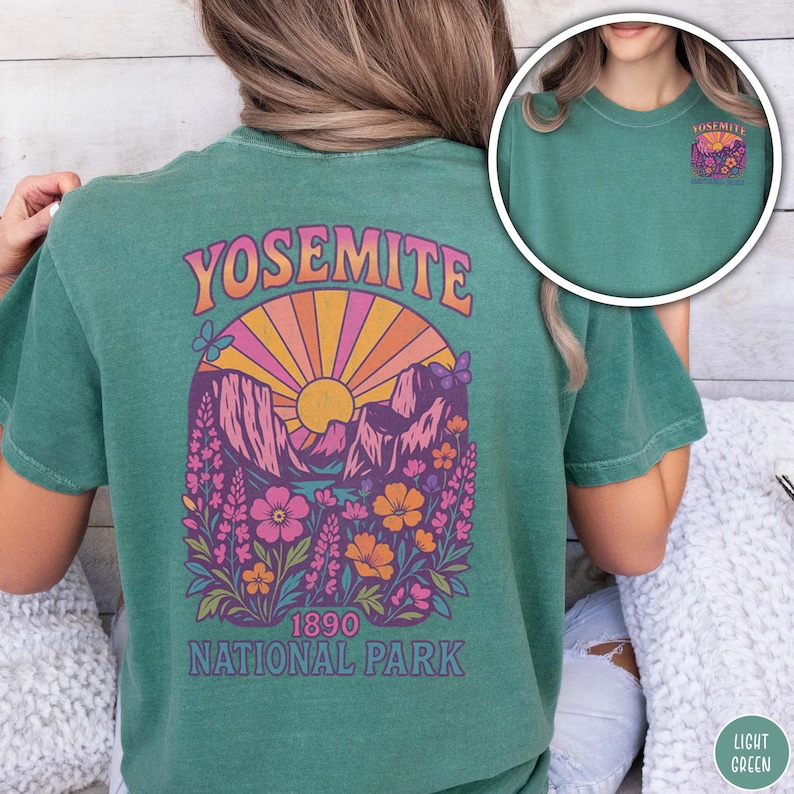 Vintage Yosemite National Park Shirt Comfort Colors Tee For Her Granola Girl Shirt National Park Lover Gift for Mom Colorful Butterfly Shirt