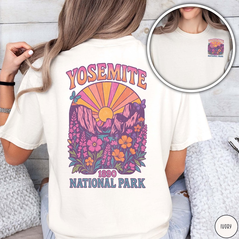 Vintage Yosemite National Park Shirt Comfort Colors Tee For Her Granola Girl Shirt National Park Lover Gift for Mom Colorful Butterfly Shirt