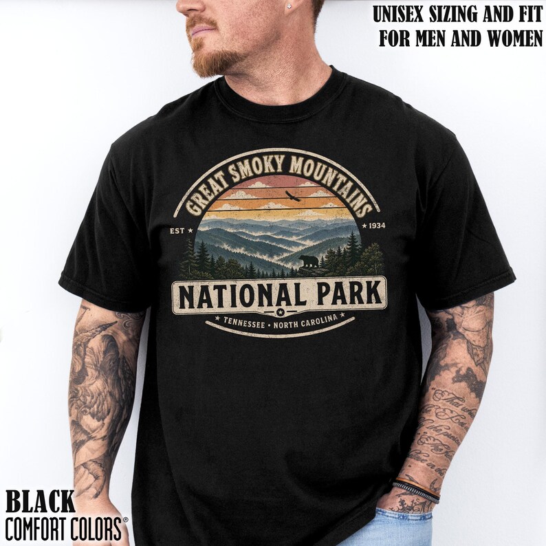 Great Smoky Mountains National Park Shirt Tennessee Nature Lovers Retro Tee Wilderness Adventure T-shirt North Carolina Hiking Souvenir Gift Black