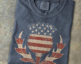 Scottish American Thistle Shirt Patriotic USA Vintage Flag Tee Scotland Travel Souvenir Highlands Heritage Family Roots St Andrews Day Gift