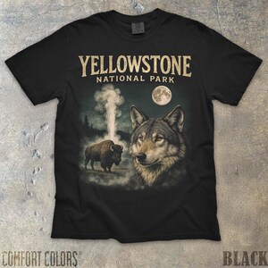 Yellowstone National Park 90's Bootleg Comfort Colors T-Shirt Vintage Wolf Shirt 90's Graphic Tee for National Park Lover Outdoor Lover Gift