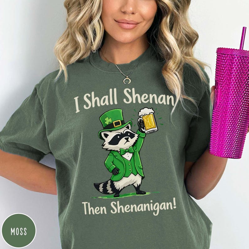 Funny Raccoon Shirt St. Patrick's Day Humor I Shall Shenanigan Tee Leprechaun Beer Lovers Gift Irish Pride Saint Paddy's Pub Party T-shirt Shamrock Days Shirt