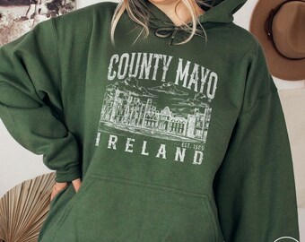 County Mayo Ireland Hoodie Vintage Historic Castle Pullover Celtic Irish Heritage Gift Wild Atlantic Way St Patrick's Day Travel Souvenir